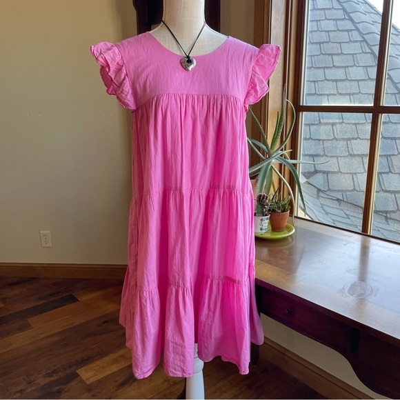 Charles Henry Pink Flutter Sleeve Tiered Mini Babydoll Dress - Picture 1 of 11